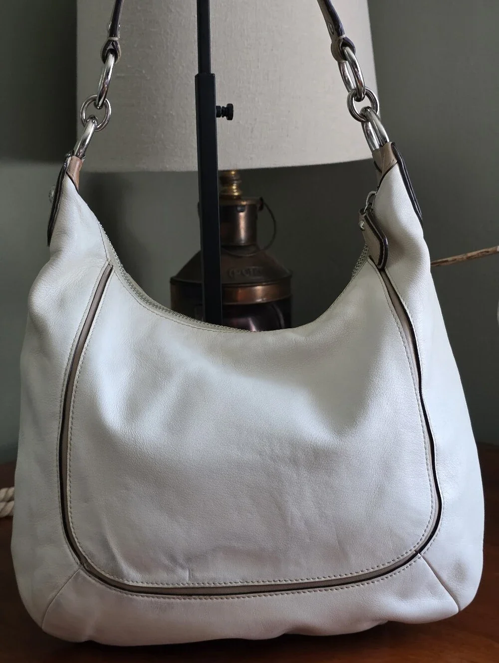 Coach F22509 Kristin Spectator Y2K Hobo White Tan Snake Embossed Leather Bag